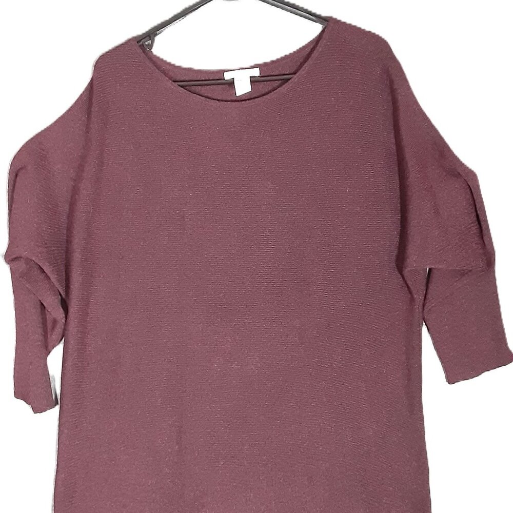 H & M Basic Woman's Polyester & Wool Top Size MEDIUM, Burgandy Color, 3/4 Sleeve